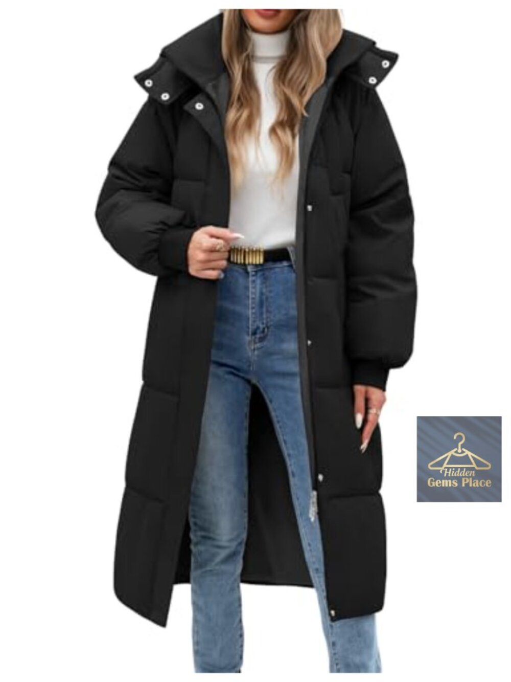 Women's Long Quilted Puffer Coat Hooded Winter Jacket Pockets